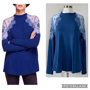 Free People Womens Daniella Illusion Blouse, Blue, Medium